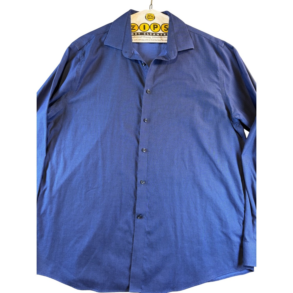 Michael Kors Mens Airsoft Stretch Blue Button Down Shirt Regular Fit XL 17.5